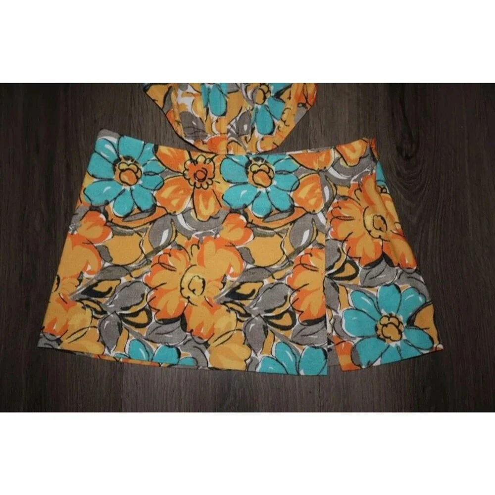 Miaou V Corset Top and Micro Mini Skirt in Parisian Flower Orange